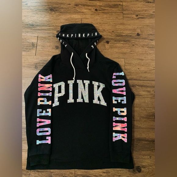 PINK VS HTF WATERCOLOR BLING HOODIE/ IRIDESCENT JOGGERS OUTFIT SET LARGE - Picture 5 of 12